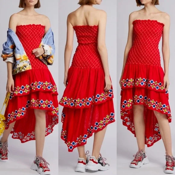 Alexis Revada Dress in Red Geometric Embroidery Size Large NWT - Picture 5 of 11